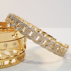 Pave CZ Cubic Zirconia Link bangle cuff bracelet